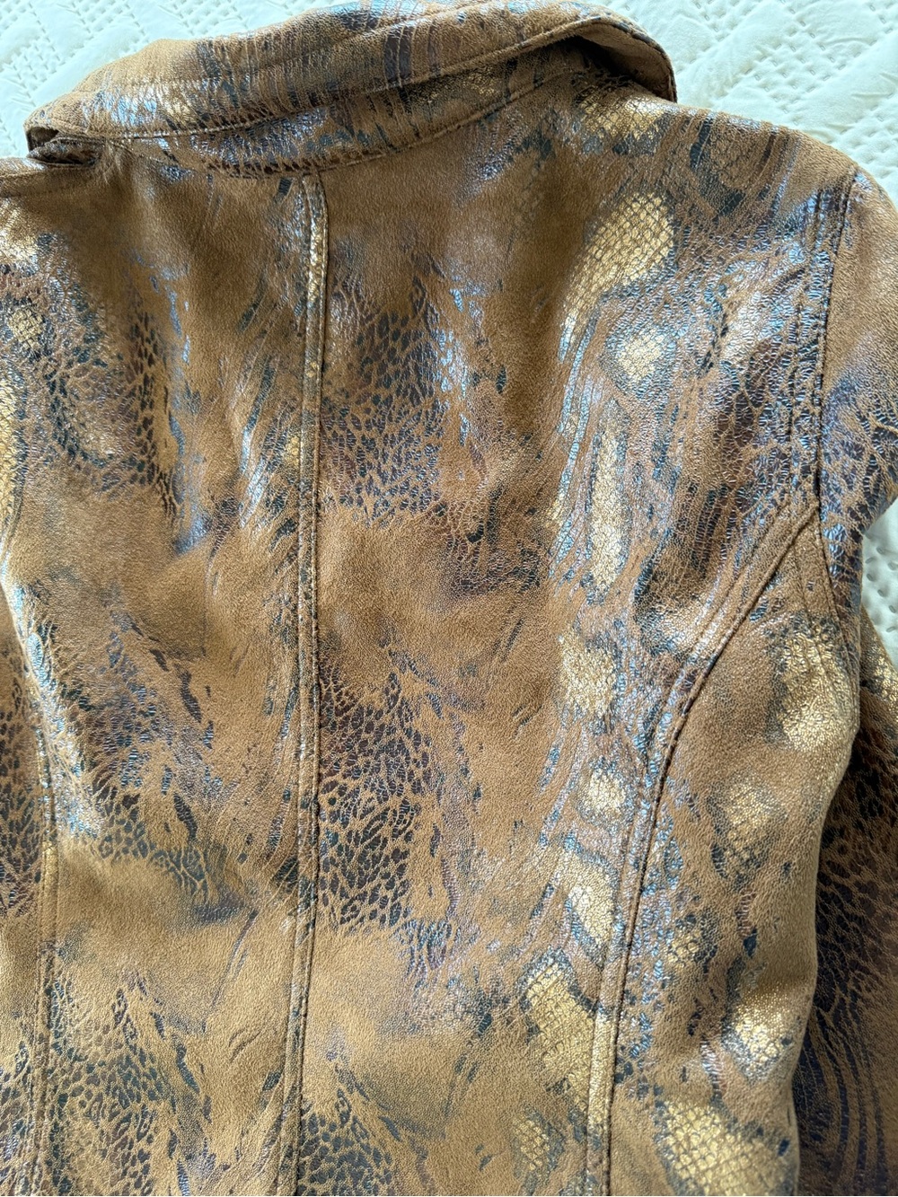 Ruby Rd. Metallic Faux Brown leather Pattern Zip Jacket - Picture 10 of 10